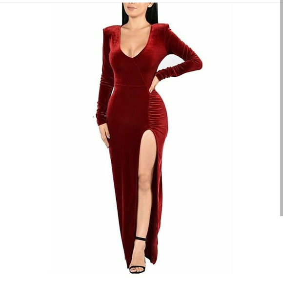 Sexy Split Side Dress Velvet - Picture 7 of 7